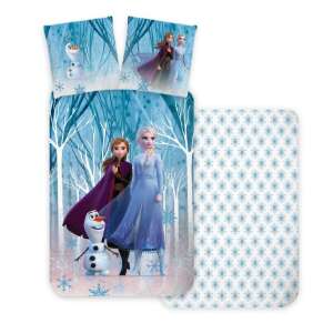 Lenjerie de pat Disney Frozen pentru copii mici, cu Anna, Elsa și Olaf într-un design forestier. - Lenjerie de pat