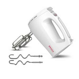 Brock HM 3001 WH fehér kézi mixer 5 sebességi fokozattal és turbó funkcióval, rozsdamentes acél keverővel és horgokkal - Kézi aprító, Kézi mixer, Gyümölcscentrifuga és préselő és Elektromos tésztagép