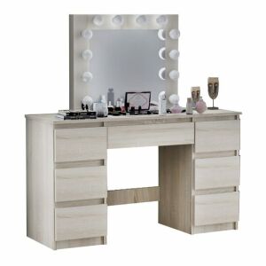 Măsuță de toaletă Mercaton Vanessa stejar cu oglindă cu iluminare LED, iluminare de studio - Mercaton