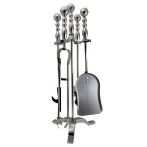Nickel fireplace tool set with stand, 4 pieces, 53 cm - Fireplace & Stove