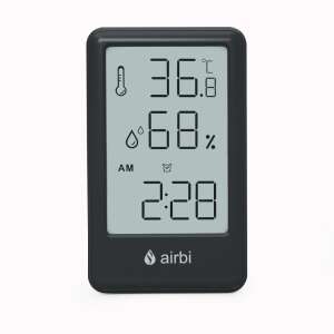 Airbi FRAME BI1050 digital room thermometer and hygrometer, black, showing temperature, humidity and time - Weather Station