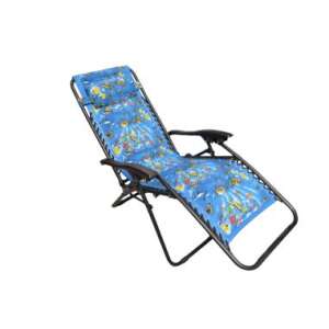 Blue folding camping chair with headrest and armrests, fish pattern, 120 kg weight capacity - Sun Lounger & Deck Chair