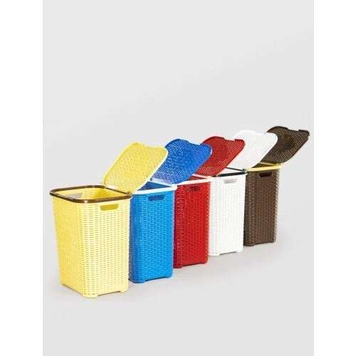 Sterk colorful rattan laundry basket, 46 x 34 x 51 cm, yellow color, with lid