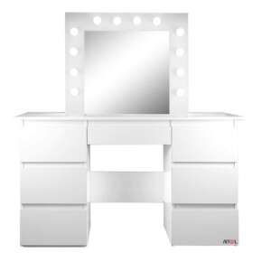 Vanessa white dressing table with mirror and LED lights, 130x43x143 cm - Dressing Table