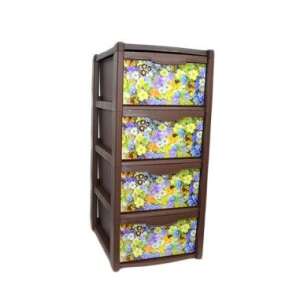 Plastic storage cabinet with 4 drawers, floral design - Storage Box & Basket