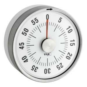 TFA PUCK analog kitchen timer, 60 minutes, stainless steel, white dial, red hand - Kitchen timer