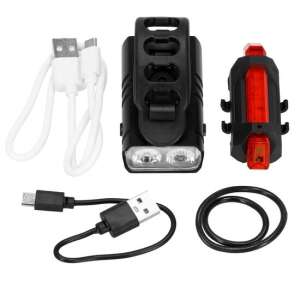 Springos bike light set, includes front and rear lights, USB charging cables, and mounting brackets - Bicycle Light