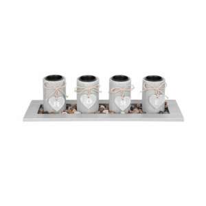 Suport 4 lumanari, model HOME, lemn si pietre naturale, gri, 39×12.5×10 cm, Magic Home 92008239