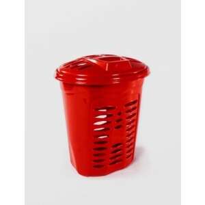 MODELL laundry basket, 52x35x45 cm, red, plastic, strong, with lid - Sterk