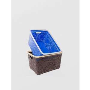 Blue and brown plastic storage basket with lace design, 52x38x28 cm - Sterk
