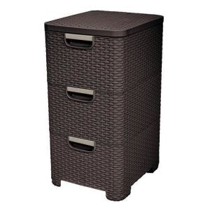 Curver Rattan 3-Drawer Kommode, dark brown plastic storage unit - Storage Box & Basket