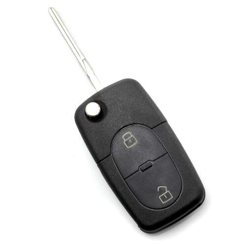 Audi car key with two buttons, black key fob with metal blade