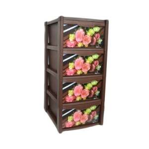 Brown plastic storage cabinet with 4 drawers, floral design - Storage Box & Basket