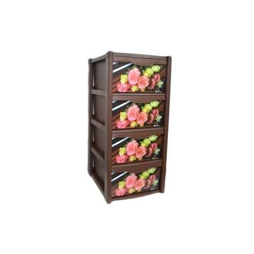 Brown plastic storage cabinet with 4 drawers, floral design