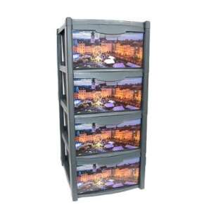Plastic storage cabinet with 4 drawers, city design - Storage Box & Basket