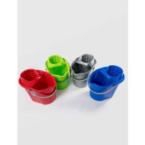 Set of 4 mop buckets, red, green, blue and grey, with wringer - Sterk