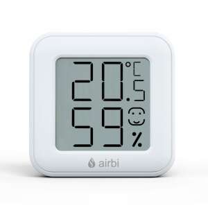 Airbi SMILE BI1040 digital room thermometer and hygrometer with LCD display, showing temperature and humidity, white - Weather Station