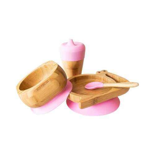 Ecorascals Bamboo Baby Feeding Set with Snail Plate, Pink