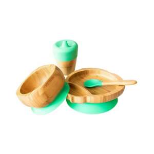 Ecorascals Katicabogár Bamboo Dinner Set, Green, includes bowl, plate, cup, and spoon - Children's dinnerware set