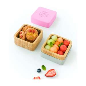 2er Set Eco Rascals Bambus-Snackbehälter mit Silikondeckeln, rosa und grau - Lebensmittel- und Getränkebehälter für Kinder