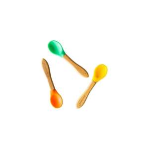 Set of 3 Eco Rascals bamboo baby spoons with silicone tips, green, orange, yellow - Children's cutlery