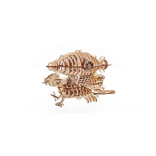Skylord 3D fa puzzle, összeszerelt modell egy kalóz léghajóról sárkányfejjel, szárnyakkal és légcsavarral