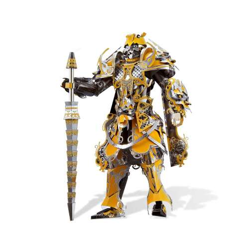 Piececool 3D Kovový Puzzle Guardian, zostavený model, 156 dielov, žltý a strieborný, stojaci bojovník s mečom