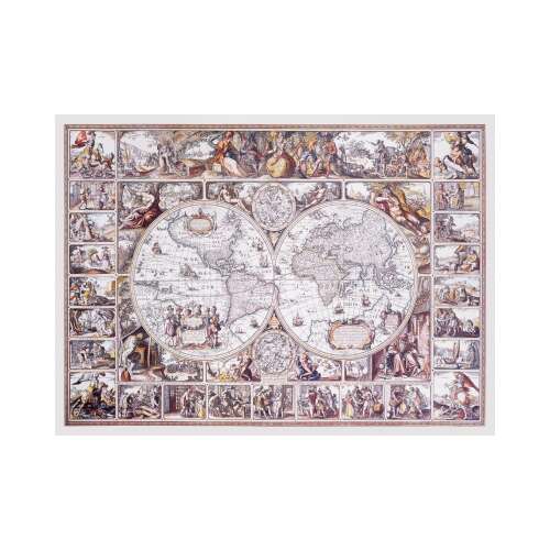 Wooden jigsaw puzzle of a vintage world map with 1010 pieces