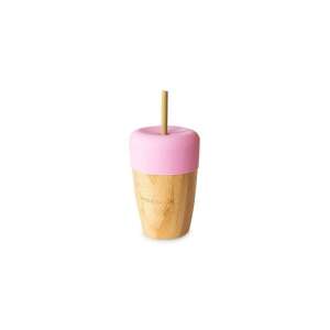 Pink bamboo cup with silicone lid and straw, 240 ml, eco gazemberek - Sippy Cup & Cup