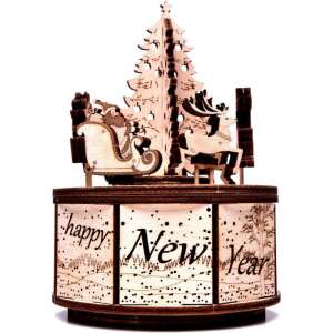 Puzzle 3D mecanic, carusel de Crăciun cu Moș Crăciun, lemn, 97 piese, cutie muzicală de Crăciun, Moș Crăciun, reni, brad de Crăciun, rotativ, muzică - Puzzle 3D