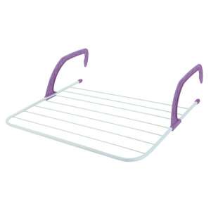 Purple and white hanging clothes drying rack with 7 rods, 6m drying surface, for balcony or radiator - GardenLine