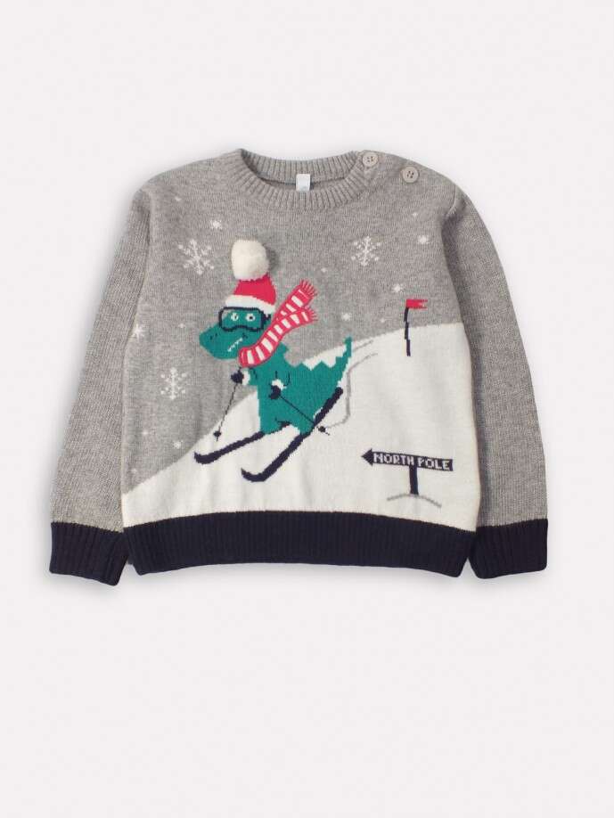 IDEXE dinó mintás szürke karácsonyi baba pulóver