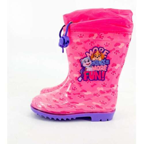 Розови гумени ботуши Nickelodeon Paw Patrol за деца, с Скай и Еверест, с дизайн с отпечатъци от лапи и слогана 'Повече приятели, повече забавления'