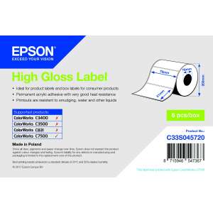 Epson magasfényű címke, 76mm x 51mm, 2310 címke/tekercs, 6 tekercs/doboz, kompatibilis a ColorWorks C7500 nyomtatóval - Epson