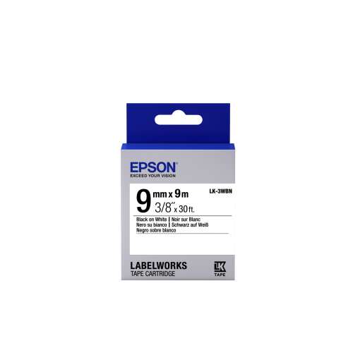 Epson LK-3WBN 9mm Black on White Label Tape Cartridge, 3/8" x 30 ft
