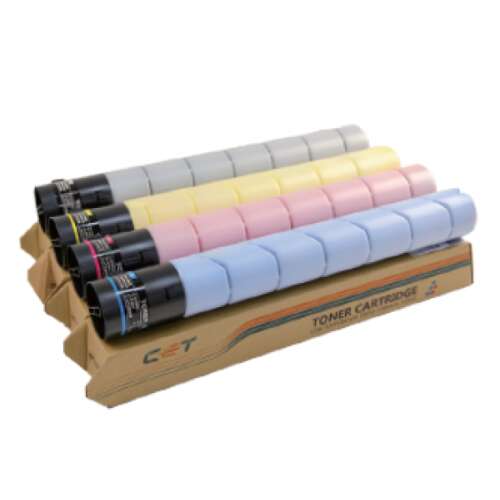 Set of 4 compatible toner cartridges for Konica Minolta Bizhub C258, C308, C368 printers, including cyan, magenta, yellow, and black