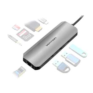 Vention Hub USB-C do HDMI, USB 3.0, RJ45, SD, TF, 3.5mm, PD, Aluminium, 0,15m, Szary - Stacja dokująca