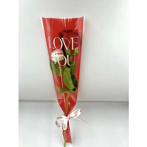 Bársony rózsa Raffaello csokoládéval, I love you ajándék