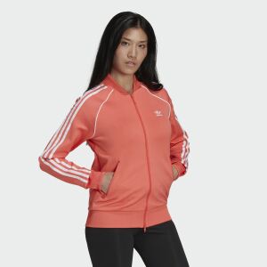 Adidas Women's Pink Track Top with White Stripes - Adidas Women's Sweater