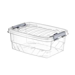Recipient de depozitare din plastic transparent cu capac striat și încuietori gri, capacitate de 5 litri - Depozitare și organizare