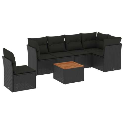 vidaXL 7 részes fekete polyrattan kerti ülőgarnitúra párnával 
