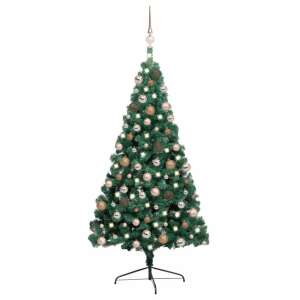 Zöld fél műkarácsonyfa LED-fényekkel és gömbszettel 240 cm 92098459 