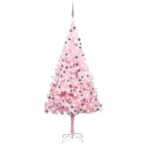 Rózsaszín PVC műkarácsonyfa LED-fényekkel és gömbszettel 240 cm 92122205 