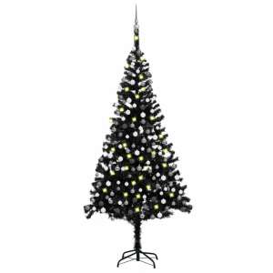 Fekete PVC műkarácsonyfa LED-fényekkel és gömbszettel 240 cm 92131071 