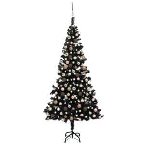 Fekete PVC műkarácsonyfa LED-fényekkel és gömbszettel 240 cm 92142111 