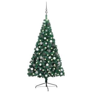 Zöld fél műkarácsonyfa LED-fényekkel és gömbszettel 240 cm 92155613 