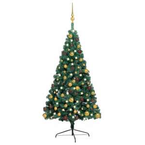 Zöld fél műkarácsonyfa LED fényekkel és gömbszettel 240 cm 92155620 