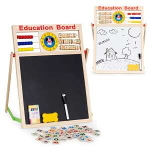ECOTOYS 2-in-1 Educational Board with Chalkboard, Whiteboard, Abacus, Clock, and Magnetic Letters and Numbers - Developmental Toy for Preschooler
