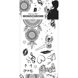 Monochrome temporary tattoos, 12 pieces, featuring dreamcatchers, dandelions, music notes, hearts, feathers, and more - Tattoo