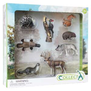 Collecta 8 darabos Woodlands állatfigurák készlete, tartalmaz egy kacsacsőrű emlőst, szarvast, farkast, vidrát, mókust, harkályt, sündisznót és erszényest - Collecta